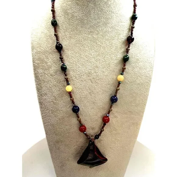 NEW Multicolor Murano Glass Beads Pendant Necklace Handcrafted Abstract Design - Picture 5 of 15